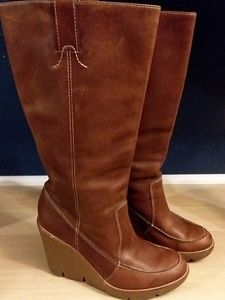 Michael Kors Brown Leather Wedge Boots Size 8M